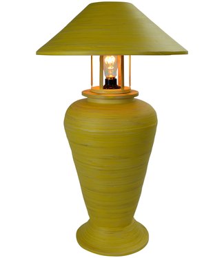 Fine Asianliving Lampada da Tavolo in Bambù a Spirale Fatta a Mano Gialla 40x40x65cm