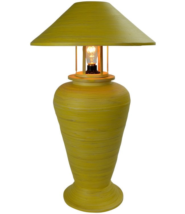 Bamboo Table Lamp Spiral Handmade Yellow D40xH65cm