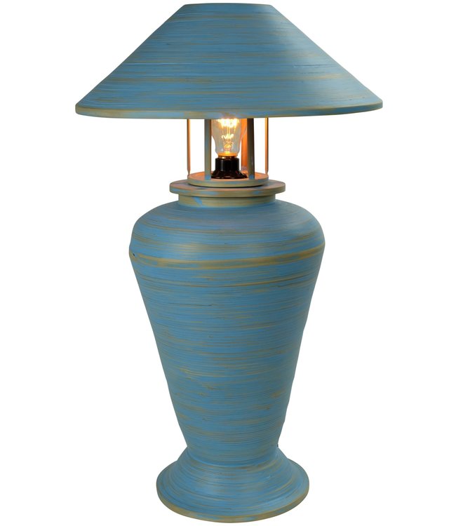 Tischlampe Bambus Spirale Handgefertigt Blau 40x40x65cm