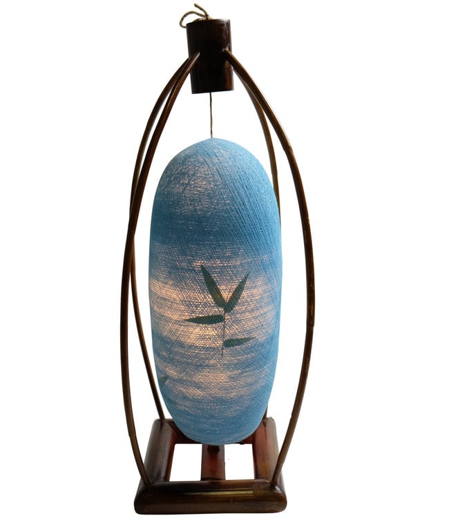 Cotton Thread Table Lamp Handmade Bamboo Base Blue D22xH64cm