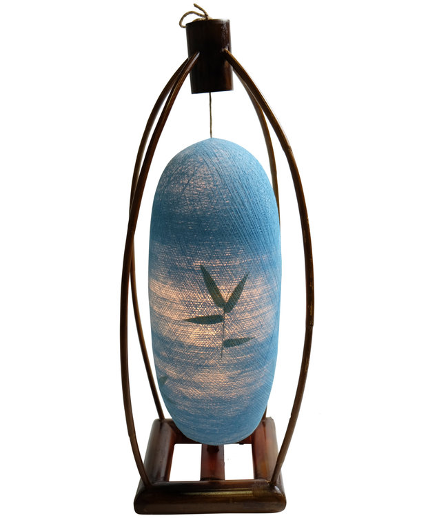 Lampe de Table Fil de Coton Base en Bambou Fait Main Bleu D22xH64cm