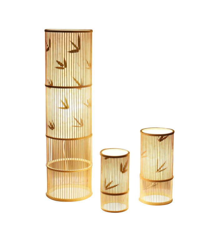 Lampada da Terra Orientale in Bambù Fatta a Mano - Sylvie D28xH100cm