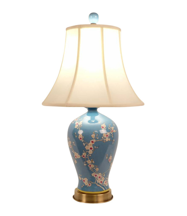 Lampada da Tavolo Cinese in Porcellana Dipinta a Mano Blu