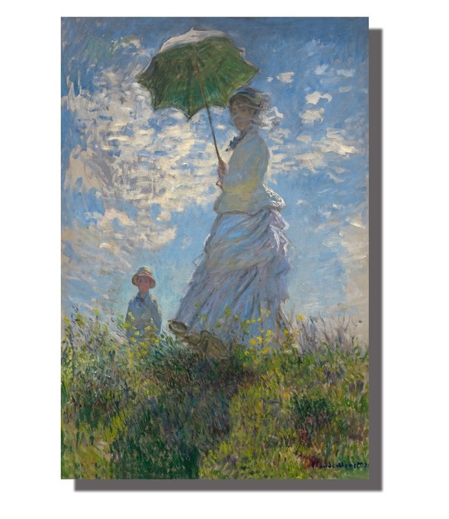 Stampa su Tela da Parete 120x80cm Donna Ombrellone Claude Monet Abbellito a Mano Giclée Fatto a Mano