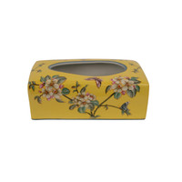 Chinese Tissue Box Porcelain Handpainted Yellow B23xD9xH14cm