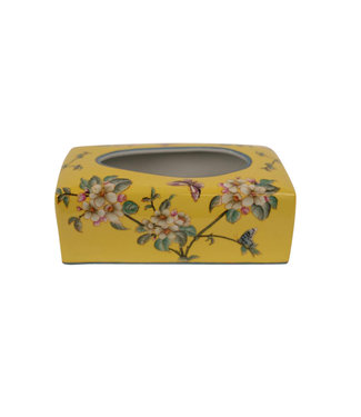 Fine Asianliving Chinese Tissue Box Porcelain Yellow Flowers W23xD9xH14cm