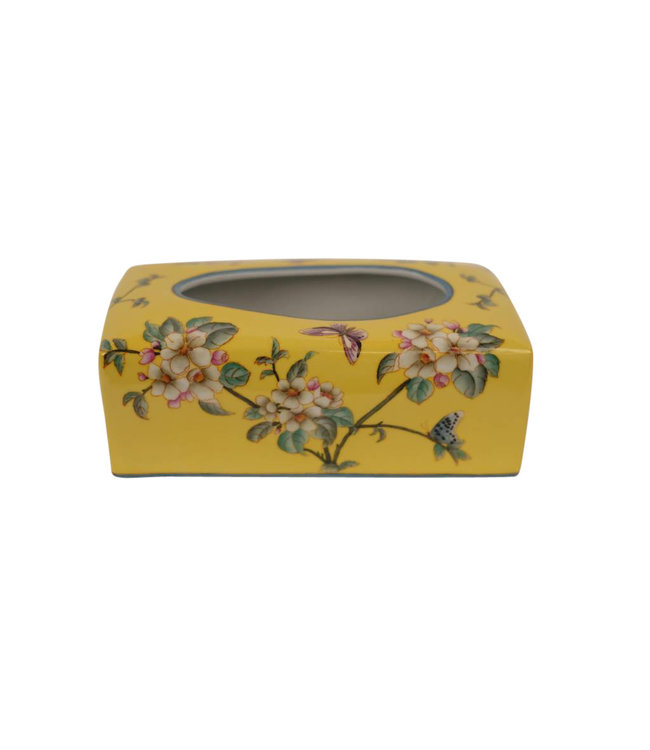 Caja de Pañuelos China Porcelana Amarillo Flores An23xP9xAl14cm