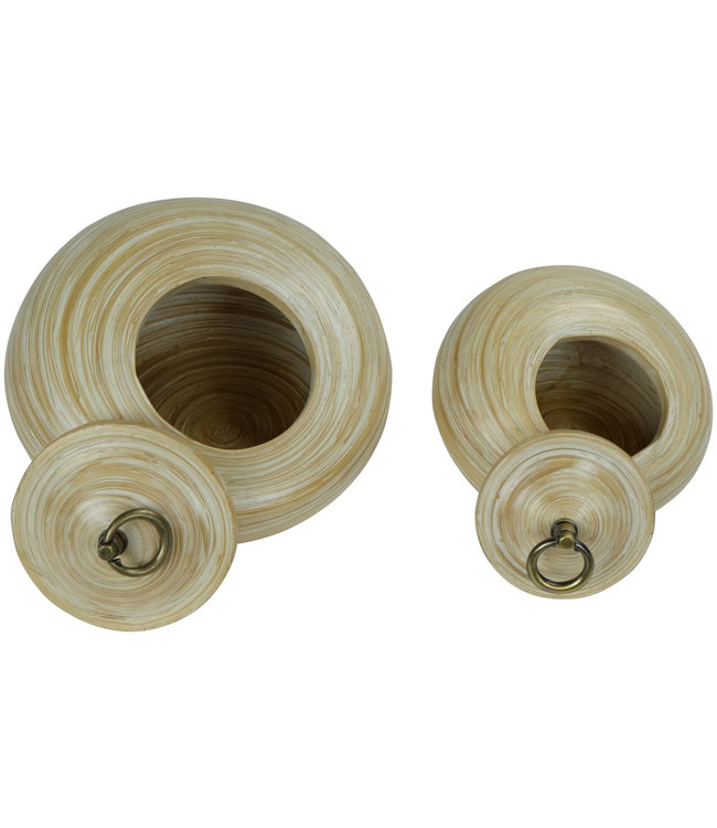 Thaise Pot Met Deksel Bamboe 8 inch Handgemaakt in Thailand Wit