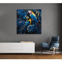 Wall Art Canvas Print 100x100cm Verliefde Blauwe Papagaaien Handgemaakt Giclee