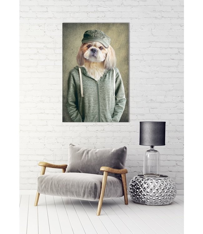 Precioso Perro en Chaqueta Impresión Digital 80x120cm Vidrio Acrílico