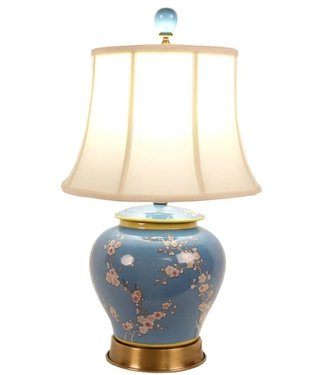 Fine Asianliving Lampe de Table Chinoise en Porcelaine peinte à la main Fleurs bleues L38xP38xH53cm