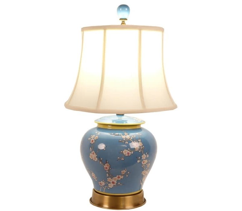 Lámpara de Mesa de Porcelana China Pintada a Mano Azul An38xP38xAl53cm