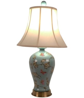 Fine Asianliving Lampe de Table en Porcelaine Chinoise Peinte à la Main Turquoise L40x40xPH76cm