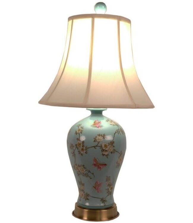 Chinese Table Lamp Porcelain Hand-Painted Turquoise W40xD40xH76cm