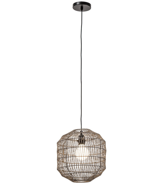 Lampada a Sospensione Corda di Carta Intrecciata Nero Opaco D29xA22cm