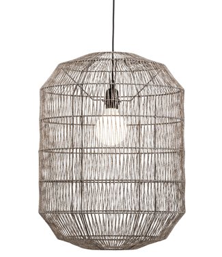 Fine Asianliving Lampada a Sospensione Corda di Carta Intrecciata Nero Opaco D42xA60cm