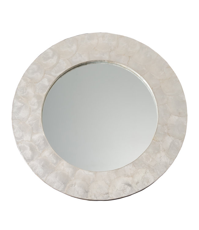 Miroir Mural Rond Cadre Capiz Fait Main Nacre D61cm