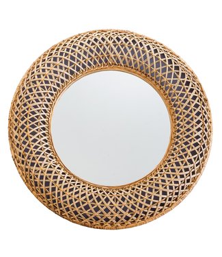 Fine Asianliving Miroir Mural Rond Cadre Buri Tissé Main D70x6cm