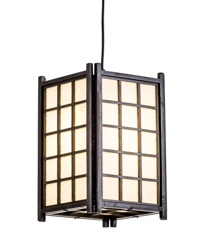 Lampe á Suspension Japonaise en Bois Shoji Papier de Riz Noir - Dofu L20.5xP20.5xH31cm