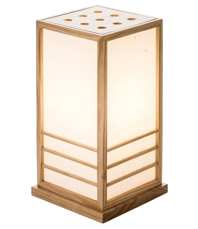 Lampe de Table Japonaise en Bois Shoji Papier de Riz Naturel Grand - Miyazaki L22xP22xH40cm