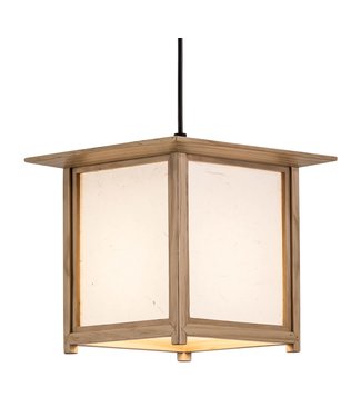 Fine Asianliving Japanese Hanging Lamp Shoji Rice Paper Wood Natural - Akida W24xD24xH21cm