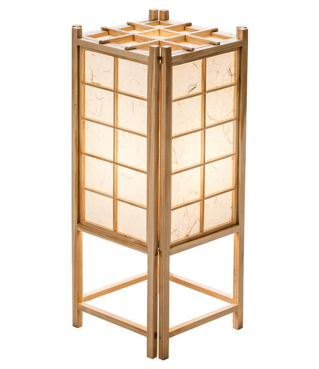 Lampe de Table Japonaise en Bois Shoji Papier de Riz Naturel - Tatamilite L19xP19xH45.5cm