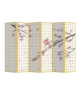 Fine Asianliving Paravent Japanisch Raumteiler B240xH180cm Trennwand 6-teilig Sakura Kirschblüte