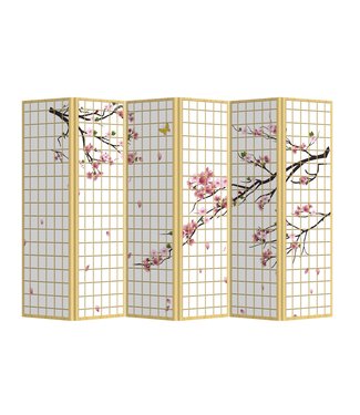 Fine Asianliving Paravent Japonais L240xH180cm 6 Panneaux Sakura Fleur de Cerisier