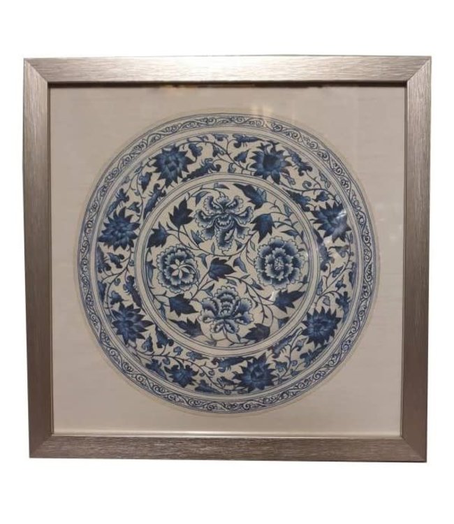 Chinees Schilderij met Lijst Chinees Bord Porselein Blauw Wit B35xD3xH35cm