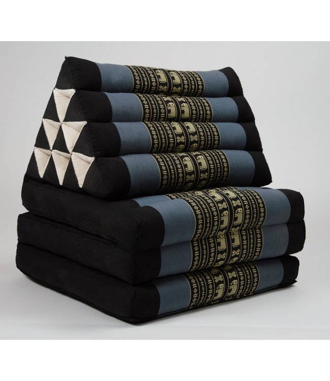 Colchón Tailandés de 3 Pliegues con Cojín Triangular Plegable 50x175x8cm Negro Elefante