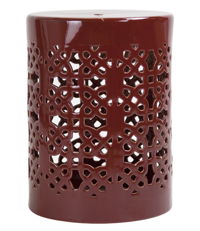 Tabouret Céramique Rouge Chinois Porcelaine D33xH45cm Fait Main