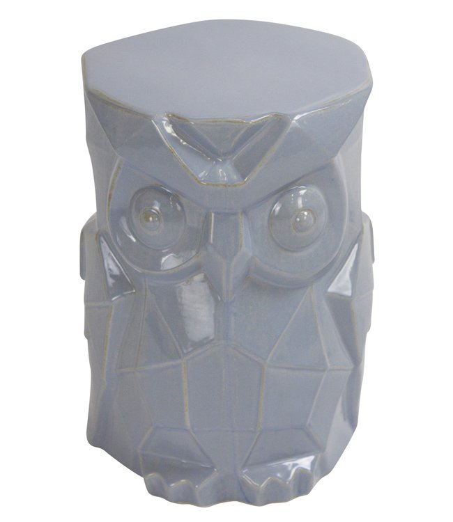 Keramische Kruk Uil Blauw Grijs Handgemaakt D33xH46cm