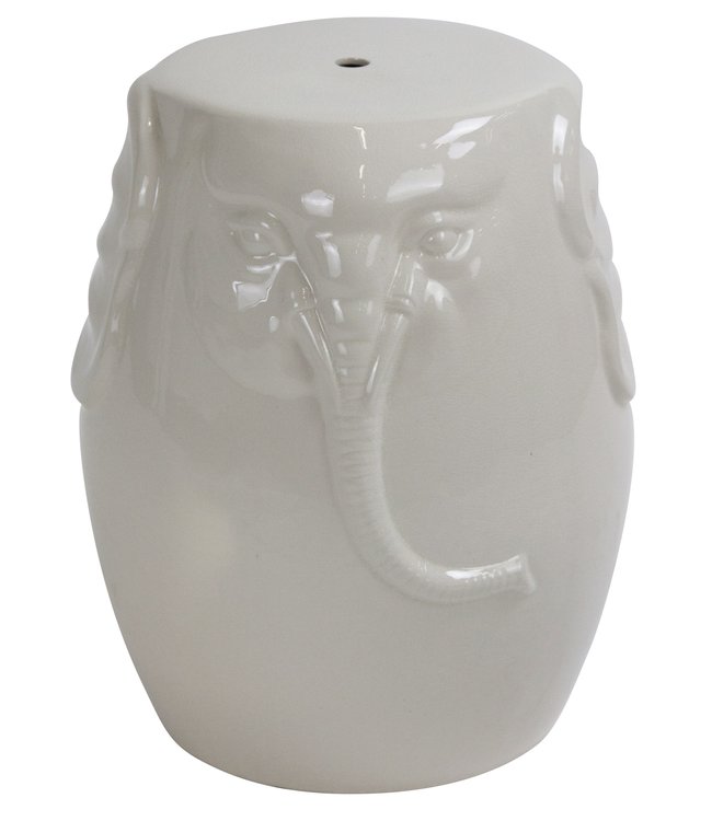 Keramische Kruk Wit Olifant Handgemaakt D33xH46cm