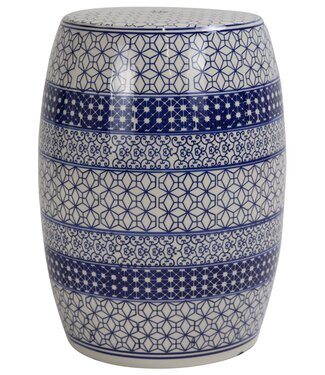 Fine Asianliving PREORDER WEEK 19 Keramische Kruk Blauw Wit Geo Patronen Handgemaakt D33xH46cm