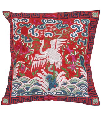 Fine Asianliving Coussin Chinois Rouge Grue 45x45cm
