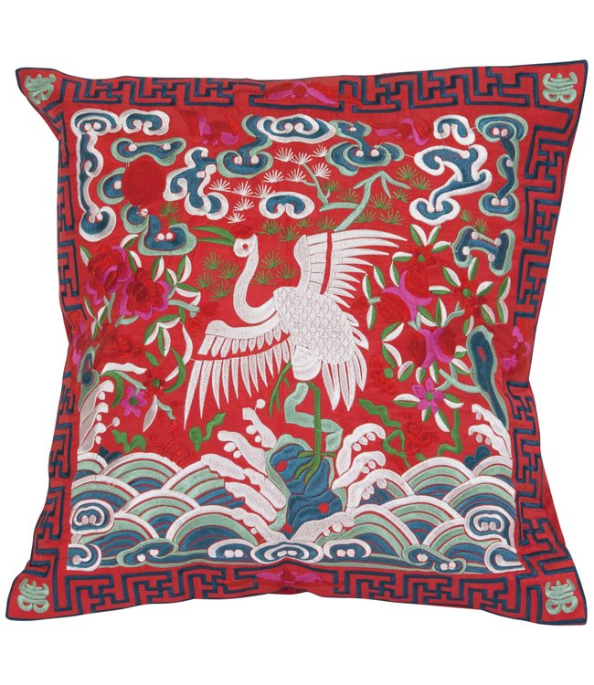 Chinesisches Kissen Rot Kranich 45x45cm