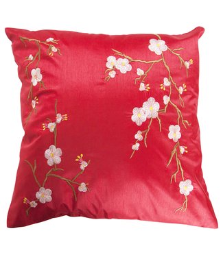 Fine Asianliving Fodera per Cuscino Cinese Sakura Cherry Blossoms Rosso 45x45cm Senza Riempimento