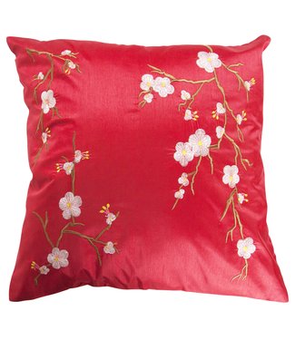 Fine Asianliving Housse de Coussin Chinoise Sakura Fleurs de Cerisier Rouge 45x45cm Sans Remplissage