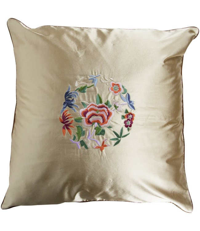 Chinese Cushion Cover Flowers Beige 45x45cm Without Filling