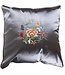 Housse de Coussin Chinoise Grise Fleurs 45x45cm Sans Remplissage