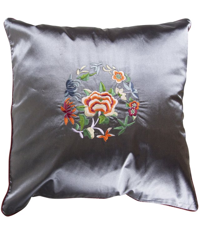 Coussin Chinois Gris Fleurs 40x40cm