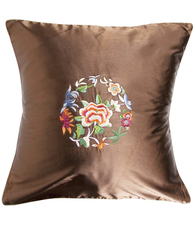 Coussin Chinois Brun Fleurs 45x45cm