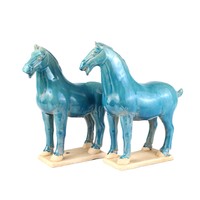 Cavallo Cinese Dinastia Tang Ceramica in Terracotta Fatta a Mano Set Blu/2 L8xP14xA26cm