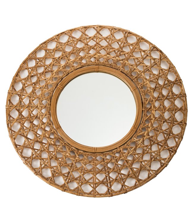 Miroir Mural Rond Cadre Tressé Main Tapnigi D70x6cm