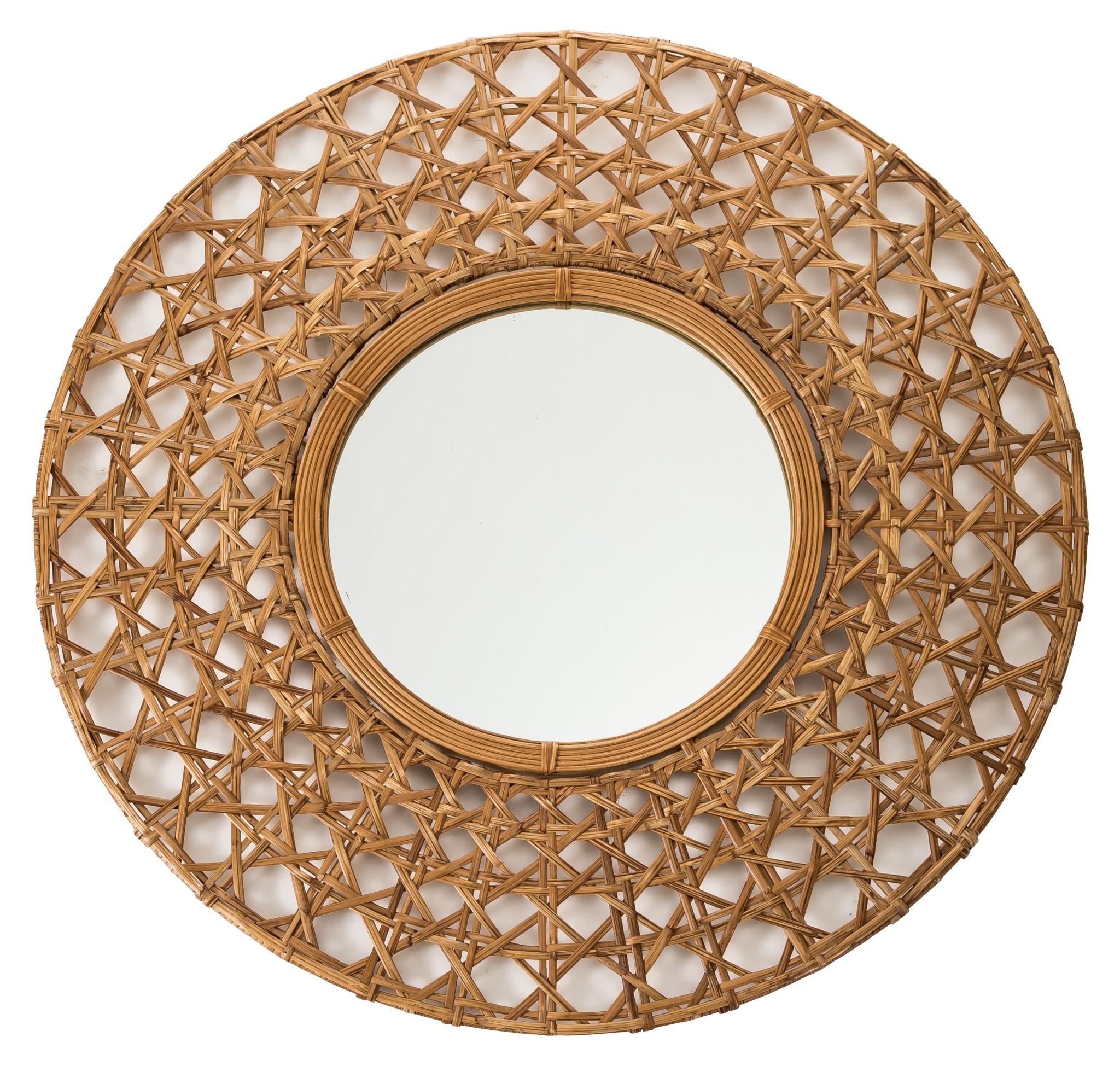 Specchio da Parete Rotondo con Cornice Tapnigi Intrecciata a Mano D70x -  Orientique - Asianliving