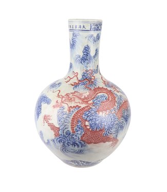 Fine Asianliving Vase Chinois Porcelaine Dragon Rouge D39xH55cm