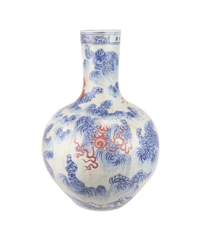 Chinese Vaas Porselein Draak Handgeschilderd Rood D39xH55cm