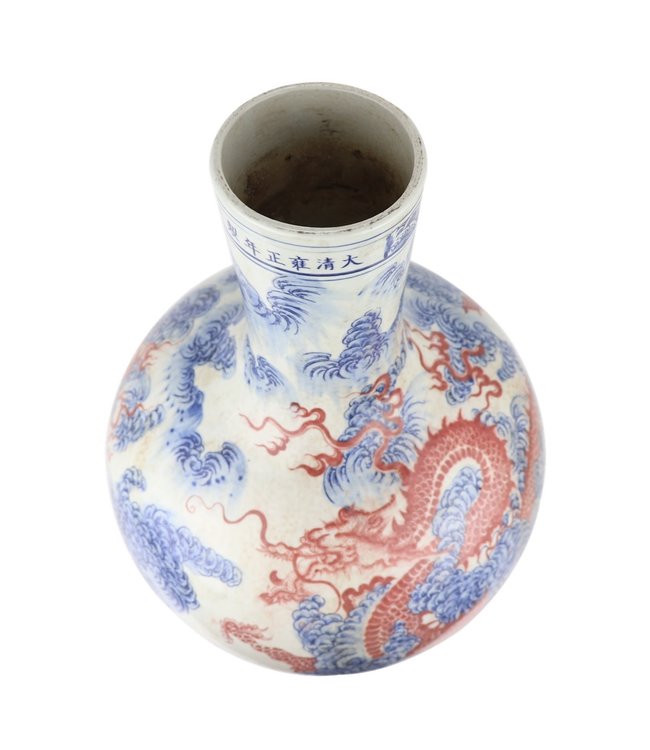 Chinesische Vase Porzellan Drache Rot D39xH55cm