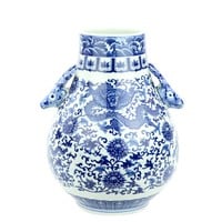Chinesische Vase Porzellan Drache Hirsche Blau und Weiß D24xH29cm