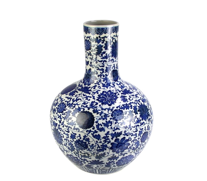 Chinese Vaas Porselein Lotus Handgeschilderd Blauw-Wit D32xH46cm